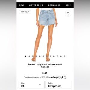 Agolde Parker Long Shorts in Swampmeet. Size 24